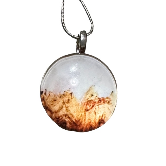 Mountain Scene Pendant Silver Necklace - Picture 3 of 4